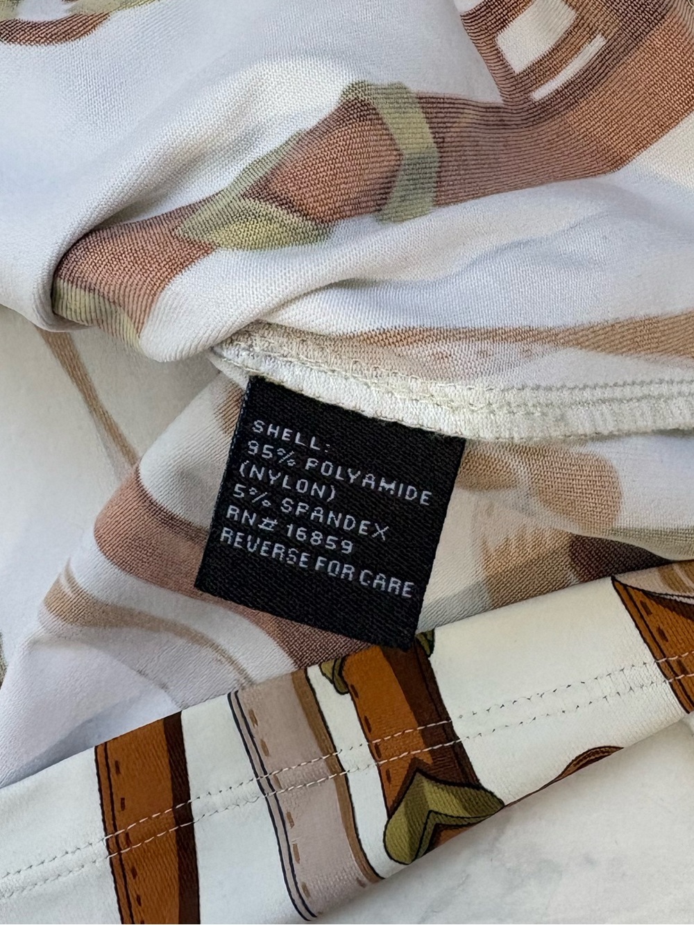 J. McLaughlin Size Small White Tan Equestrian Print Faux Wrap Top Preppy Classic - Picture 6 of 6
